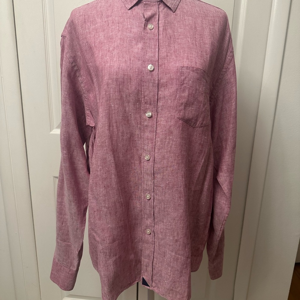 UNTUCKit Men’s 100% Linen Mauve Button Down Shirt with pocket SZ Large